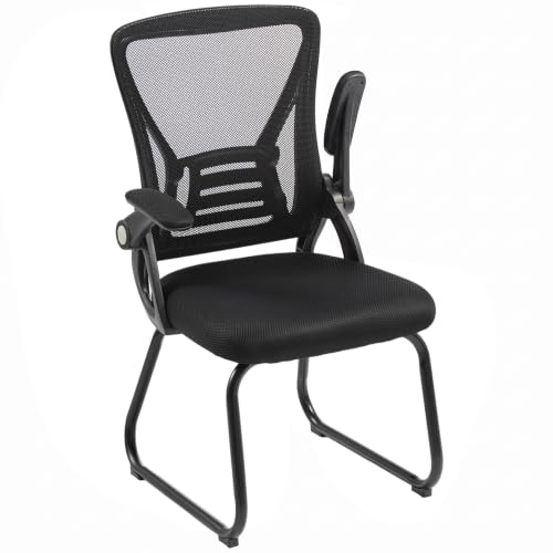 Image of HOMCOM Mesh Desk Chair No Wheels with Flip-up Armrests, Black