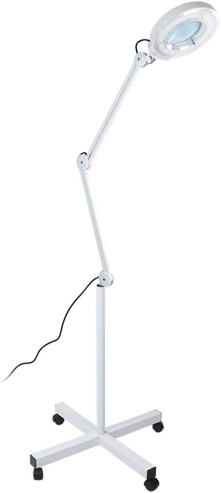 lyrlody Magnifying Lamp, Professional 5X Magnifier Light Floor Standing Magnifying Glass Lamp Desktop Magnifying Light Adjustable Wheels for Beauty Skincare Manicure Nail Salon White