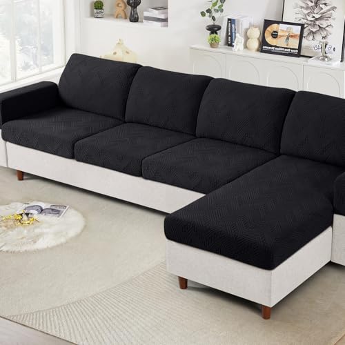 Ruaozz Couch Cushion Covers for Sectional Sofa Stretch Seat Cushion Covers Washable Sofa Slipcovers for L Shaped Soft Furniture Protector Pet Friendly (1 PC Seat or Back Cover, Black)