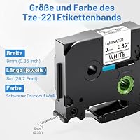 Upwinning kompatibel mit Brother P-touch Schriftband 9mm TZe-221 TZe221 AZe-221, Ersatz für Brother P-touch Label Tape Cassette 9mm x 8m Schwarz auf Weiß für PTouch H100r H105 900 1000 1005 1010, 5x – Ansicht 2
