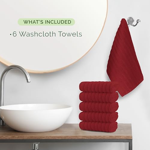 Image of Elegant Comfort 100% Turkish Cotton Corduroy Ribbed Luxury Washcloths 6 Pack Soft 13 x 13 Inch - Higly Absorbent, Durable, Quick Dry, Spa Premium Hotel Quality for Bathroom or Travel, Burgundy