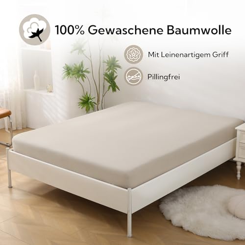 SOULFUL Spannbettlaken 90x190cm, 100% Gewaschene Baumwolle Kamel Beige – Ansicht 2