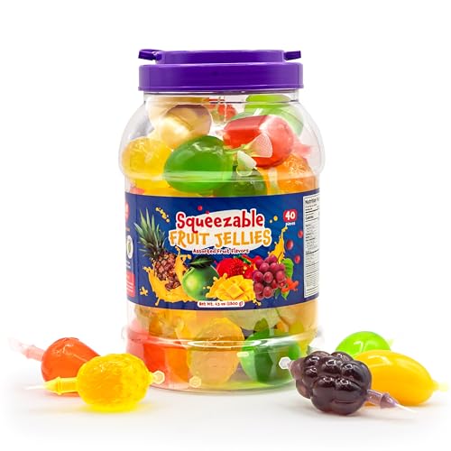 Fruit Squeezable Jellies - 40 Count Jar - Tik Tok Candy...