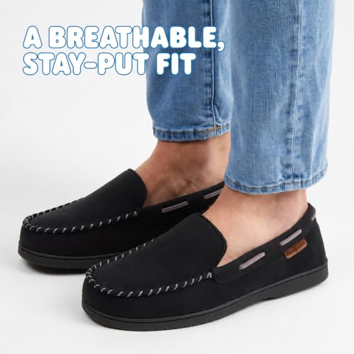 Image of Dearfoams Men's Keaton Moccasin House Shoes With Memory Foam, Indoor Slippers With Wide Widths
