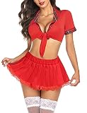 Avidlove Sexy Schulmädchen Kostüm Halloween Cosplay Fancy Dress Outfit Schoolgirl Anzug(Reines Rot, S)