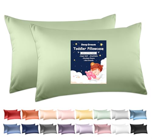 Image of Deep Dream Toddler Pillowcases for 13x18 Pillow 2 Pack, 100% Cotton Travel Pillow Case Cover, 600 Thread Count Cotton Pillow Covers, Soft & Breathable Small Pillow Cases Envelope Closure, Sage Green