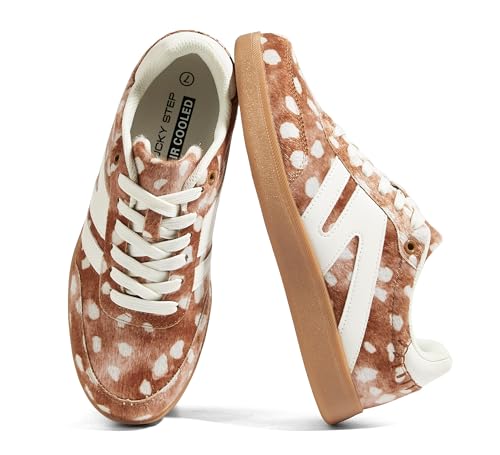 Image of LUCKY STEP Women Classic Retro Gum Sole Fashion Sneakers Casual Tennis Skate Shoe Genuine Leather Walking Footwear Anti Slip Trainers