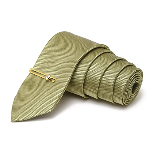 Image of MUTAQINOTI Mens Woven Premium Silk Necktie Suit Accessories Set With Pocket Square Cufflinks Brooch Golden Tie Pin (TEGP2)