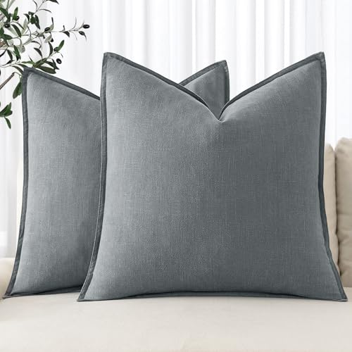 MIULEE Decorative Linen Pillow Covers 18x18 Inch Gray Boho Farmhouse Neutral Couch Throw Pillows for Bed Pack of 2 Accent Modern Pillowcase Sofa Livingroom Home Decor by MIULEE - Used condition - US$17.09