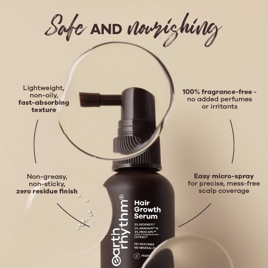 Image of Earth Rhythm Hair Growth Serum with 3% Redensyl, 2% Anagain & Procapil. Visible Results in 3 Weeks