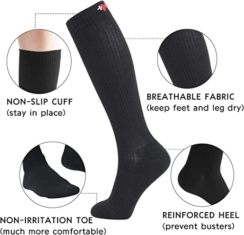 Image of +MD Cotton Compression Socks for Women & Men 4 /6 Pairs 15-20mmHg Knee High for Sports, Travel, Nursing Long Sitting Standing