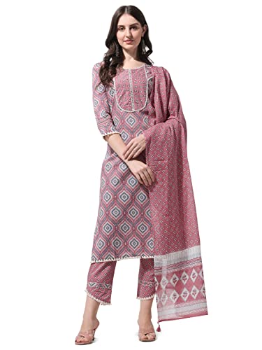 Image of MIRCHI FASHION Pure Cotton Floral Printed Kurta Set with Dupatta | 3 Piece Straight Fit Kurta Pant Set | Ethnic Office Wear Salwar Suit for Women