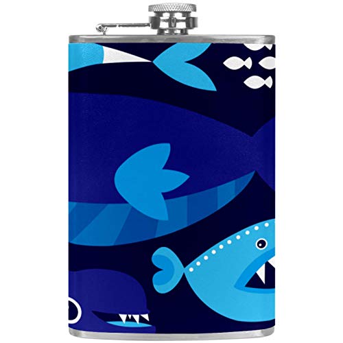 Flasque à whisky en cuir au design océan et poisson - 2