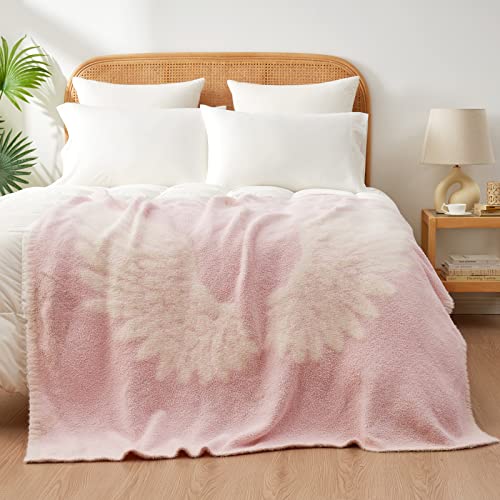 Snuggle Sac Angel Wings Knitted Throw Blanket Pink Microfiber Throw Blanket Super Soft Cozy Lightweight Fuzzy Blanket Lovely Gift For Girlfriend Wife Mom, 50" X 60" #TOP4