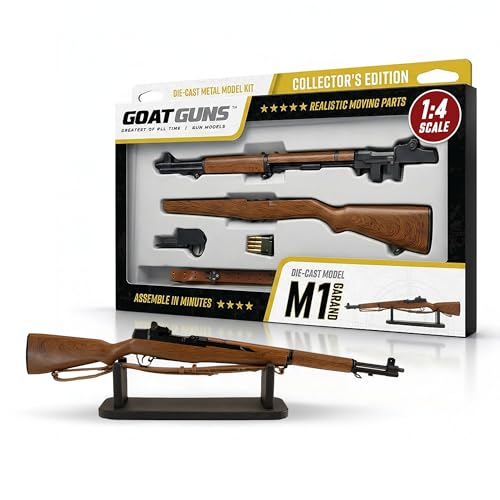 GOAT GUNS M1 Garand (Patton) | 1:4 Scale Diecast Metal Build Kit Black & Wood Grain | Non-Firing WW2 Replica with Leather Sling for Display Man Cave & Gaming | Collectible Gun Model for Adults
