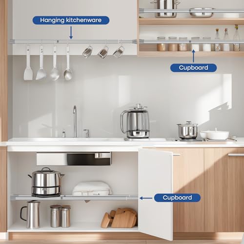 Image of Tension Rods for Windows 28 to 48 Inch Silver Tension Curtain Rod Spring Rods No Drilling Pressure Tension Rods Adjustable Curtain Rods Expandable for Closet,Doorway