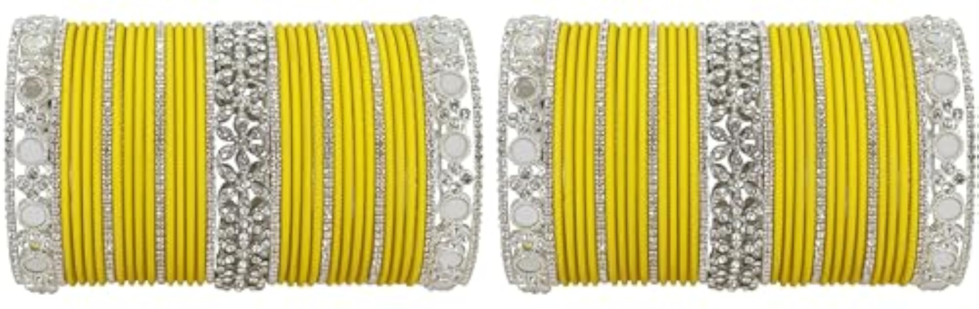 Stylish Mirror & Stone Work Premium Metal Bangles Set for Women
