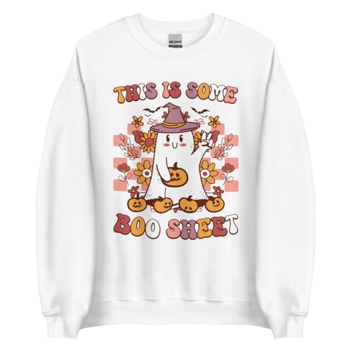 This is Some BooSheet Sweatshirt | Cotton Adult Unisex Sweatshirt | Halloween Sweatshirt White
