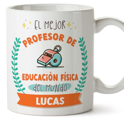 MUGFFINS Tazas Personalizadas para PROFESOR DE EDUCACION FÍSICA hombre - En Español - Mejor del mundo - Con dibujo - 11 oz / 330 ml - Regalo Personalizable original y divertido