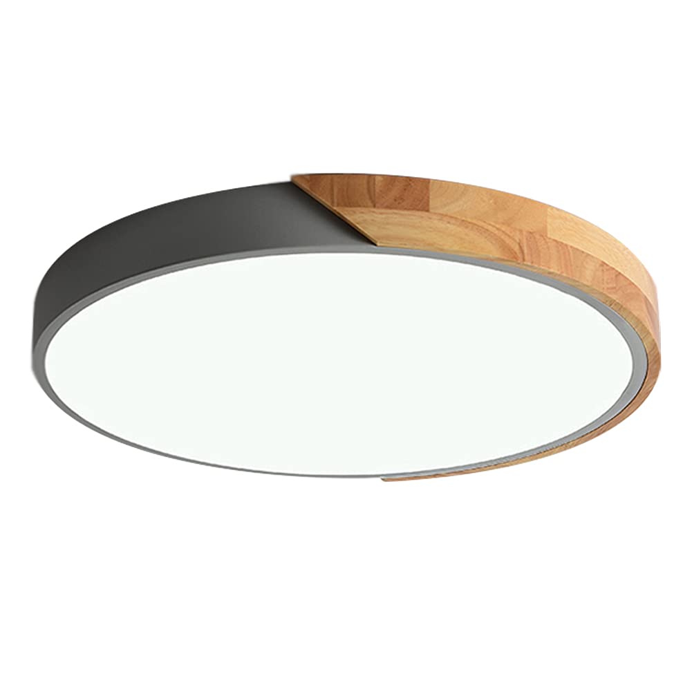 ViKaey Modern LED Ceiling Light, Minimalist Wood Flush Mount Ceiling Light Fixture, 4000K Not Dimmable, Circle Lighting Lamp with Acrylic Lampshade for Bedroom Dining Room Laundry (Grey, 15.8'')