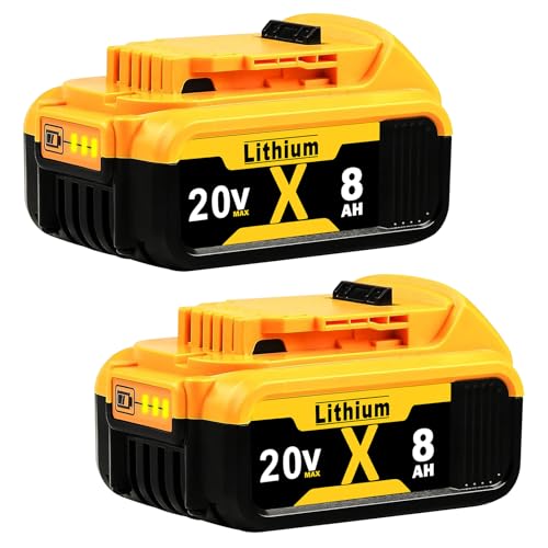 8.0Ah Replacement for Dewalt 20V MAX Battery 2 Pack Lithium Batteries | Compatible with DCB208, DCB200, DCB206, DCB205,DCB204, DCB203 - Longer Runtime for Dewalt 20v CordlessTools