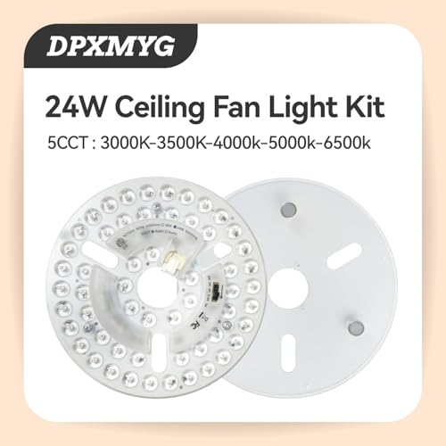 DPXMYG 6.5" LED Ceiling Fan Light Retrofit Kit,24W,5CCT 3000K/3500K/4000K/5000K/6000K Adjustable,120VAC ETL Light Kit for Ceiling Fan by DPXMYG - Used condition - Image 2