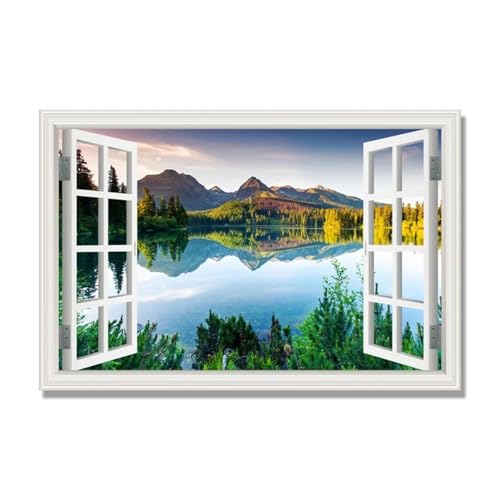 NHLDZYH Marco Interior. Ventana Falsa Decorativa - Cuadro de Lienzo con Paisaje para Interior - Decoración para Hogar, Oficina o Comercio - Listo para Colgar. C196. 70x105cm.