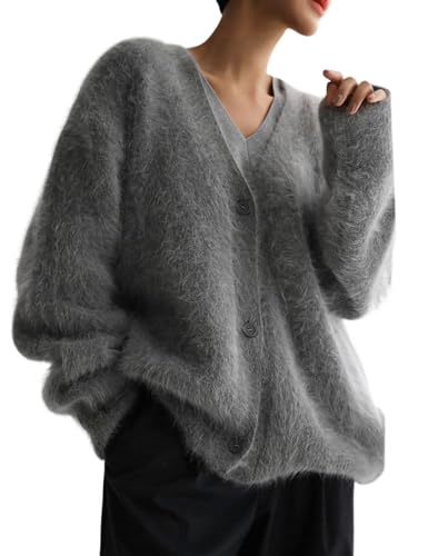 Image of Arssm Womens Fuzzy Cardigan Sweater V Neck Sweaters Fluffy Top