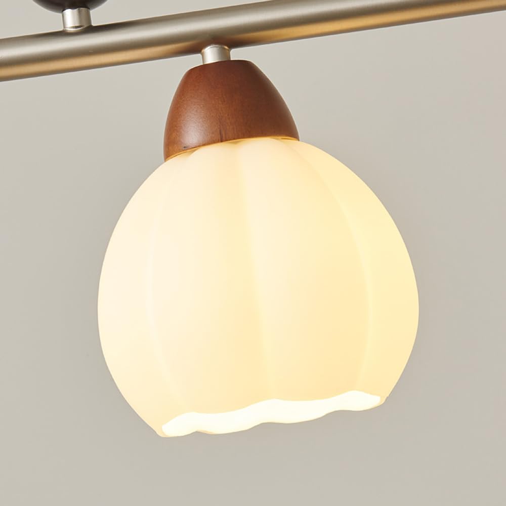 Dario in Vetro per Tavolo da Pranzo, da a Sospensione lineare Color Noce, Dario da soffitto in Stile Fattoria con Kit di Illuminazione per Dario E14 in Nichel sabbiato.