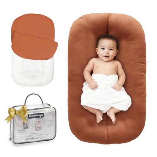 Image of Infant Support Cushion - Baby Support Cushion for Newborn, 0-24 Months, Portable Tummy Time Mat for Home and Travel, Soft Cotton, Supervised Use, Baby Essentials Gift, Orange (1 Cushion + 1 Cover)