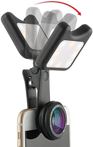 iPhone Camera Lens, Wide Angle Lens Macro Cell Phone Camera Lens Kit for iPhone Samsung Android Smartphones (2 in 1 with LED)