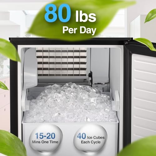 Image of Kismile Under Counter Ice Maker, 80 lbs /Day, 40 Cubes in 15 Mins, Black | Built-In Drain Pump, 24H Timer, Self-Cleaning, 3 Ice Thicknesses and LCD Control for Bars, Cafes, Restaurants and Office Use