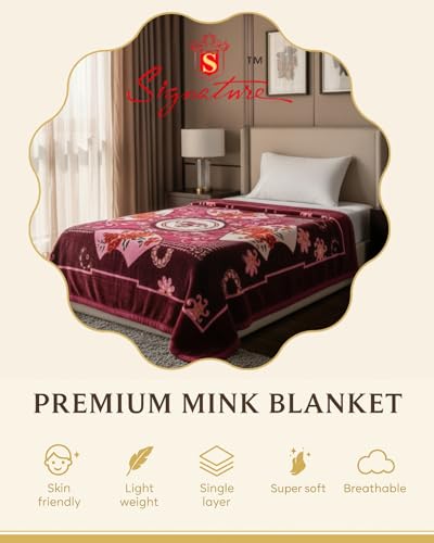 Image of Signature Blanket Single Bed Mink Blanket Single Ply For Extreme Winters(Flamingo,Multicolor,300 TC