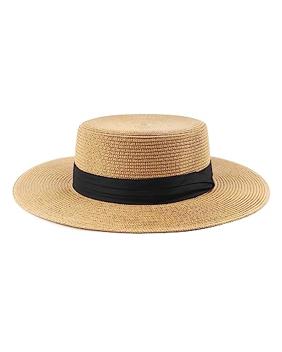 Zylioo Sombrero de paja XXL Boater Cabeza Grande, Sombrero Panamá, Sombrero de Sol con Ala Ancha, Sombrero de Verano de Gran Tamaño UV Sombrero de Verano Sombrero de Playa, caqui, Medium-Large