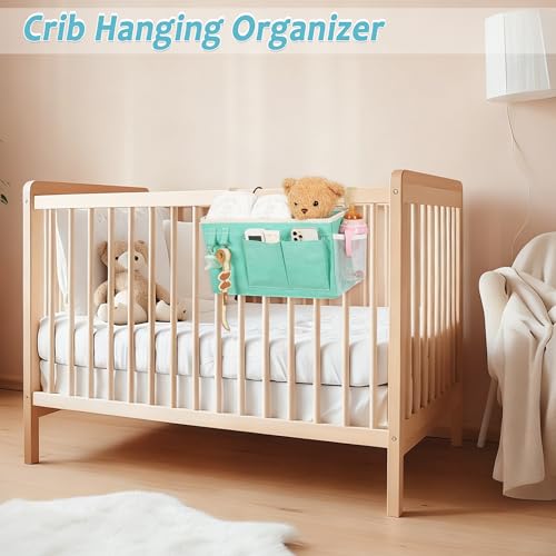Image of Loghot Bedside Caddy /Bedside Storage Bag Hanging Organizer for Bunk and Hospital Beds,Dorm Rooms Bed Rails,Can be Placed Glasses,Books,Mobile Phones,Keys (Light Blue)