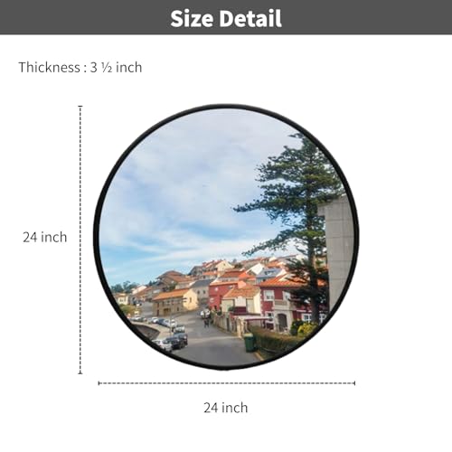 Wall Mounted Convex Mirror Wide Angle - Safety Blind Spot Mirror for Garage Driveway Warehouse Parking Lot, Traffic Security Surveillance, 360° Visibility (24\" Black)