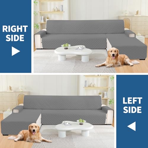 YSTELLAA 100% Wasserdicht Couch Überzug L Form 3 Sitzer, Sofa Cover L Shape Reversibel Universal, Gesteppte Sofa Überzug Ecksofa rutschfest, Couch Bezug Ecksofa Ratzfest Waschbar, Hellgrau