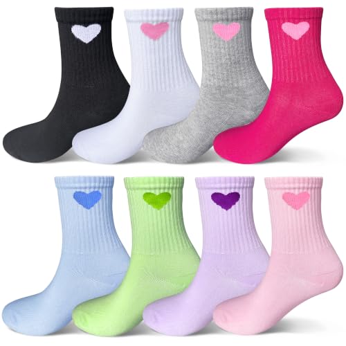 mpeter Kids Crew Socks 8-Pack for 4-16 Years Old - Cute Soft Cotton Comfortable Everyday Socks for Girls and Boys