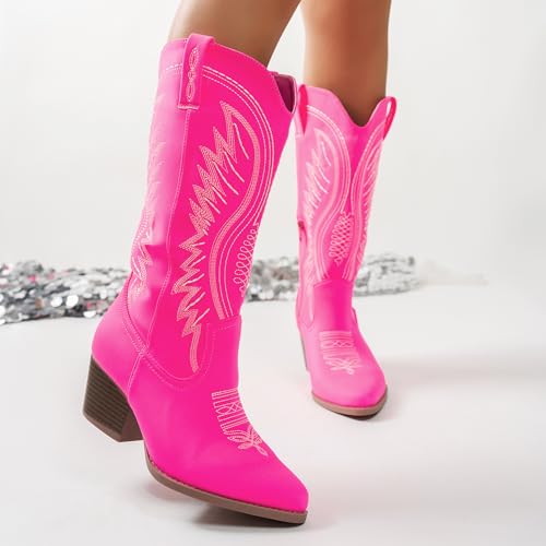 Image of Women's Western Cowboy Boots - Embroidered Ankle Booties with Chunky Block Heel, Side Zipper Suede Cowgirl Boots for Country Concert