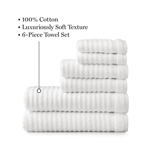 Martha Stewart Textured Cotton Bath Towels Set - 6 Piece | 2 White Bath Towels - 2 Hand Towels - 2 Washcloths| Soft Quick Dry Bathroom Towels | Bathroom Essentials | Shower #TOP6