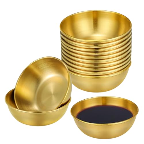 ZXBMS 12 Pack 3.2 Inch Gold Stainless Steel Dipping Bowls Small Bowls for Dips Soy Sauce Condiments Appetizers Facial Bowl for Esthetician Use