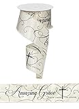 Craig Bachman 2.5' Amazing Grace Ribbon: Ivory & Black (10 Yards) Craft Floral Arrangement Sympathy Wired Edge Ribbon