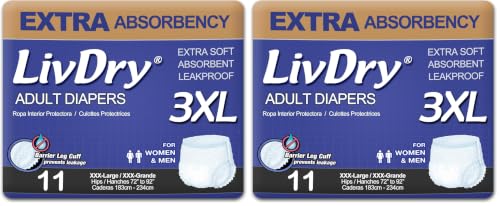 Image of LivDry Adult Incontinence Underwear, Extra Absorbency Adult Diapers, Leak Protection (XXX-Large (11 Count)) (Pack of 2)