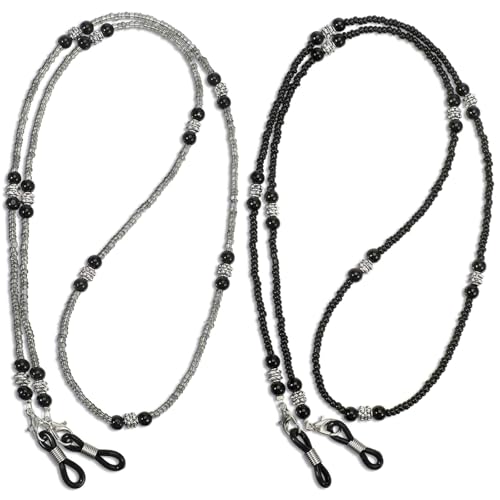 Yolev 2 Stück Perlen Brillenketten Damen Brillenband Brillenbänder mit Acrylperlen Elegante Brillenhalter Brillen Halter zum Umhängen für Damen Herren