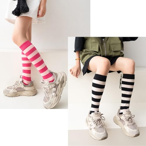 4 Pairs Striped Knee High Socks for Kids,Striped Thigh High Socks for Girls,Toddler Calf Athletic Sock4