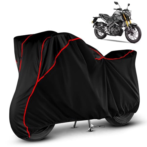 Image of Heavy Duty Waterproof Bike Cover for Yamaha MT 15 | All Weather Protection from Rain, Dust, Sun & Scratches | Universal Fit for All Bike & Scooty | Black Red Piping | MT 15 Bike Cover