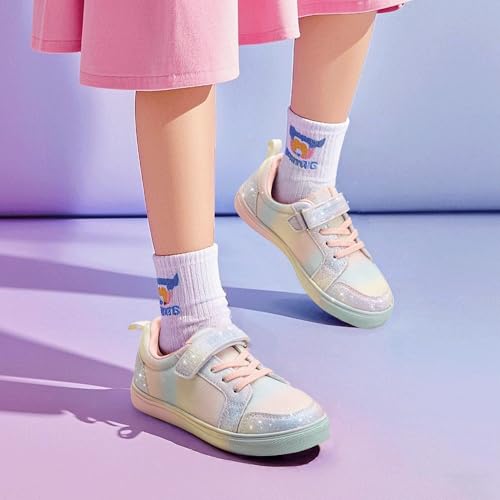 PANDANINJIA Girls Shoes Little Kids Toddler Sneaker with Hook and Loop Casual Party School Dream Color Shoes2
