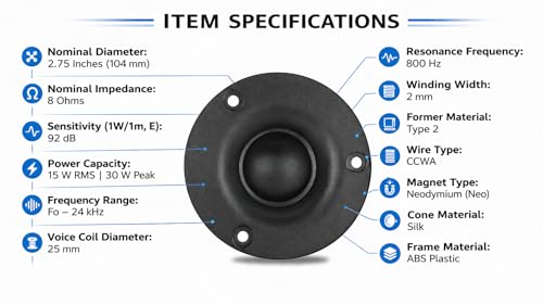 Image of Black Silk Dome Tweeter 2.75 Inch 8 Ohms Neo Magnet 30W HiFi Tweeters for Bookshelf, Tower and Center Speakers, Hi-Fi Systems (2 Pcs)