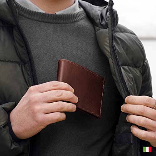 Maruse Bifold Wallet - Slim Leather Wallet – Genuine Italian Calf Leather Wallet – Elegant And Classy – Versatile And Minimalist Wallet For Men – Convenient Interior Pockets – Exquisite Present, Brown #TOP6