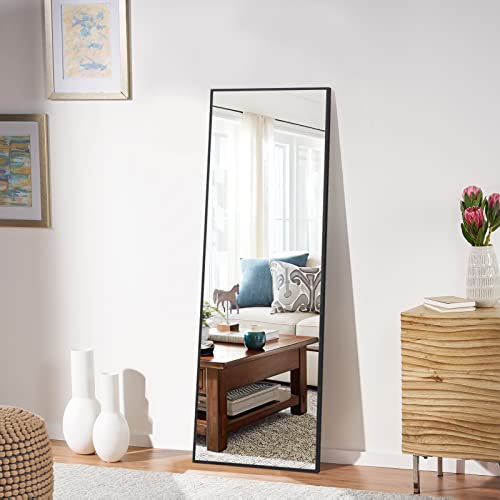 Image of NeuType Over The Door Mirror Full Length Mirror Hanging Over Door or Leaning Against Wall or Mounted On Wall, Aluminum Alloy Frame, Metal Hanger, 47 inchx16 inch, Black